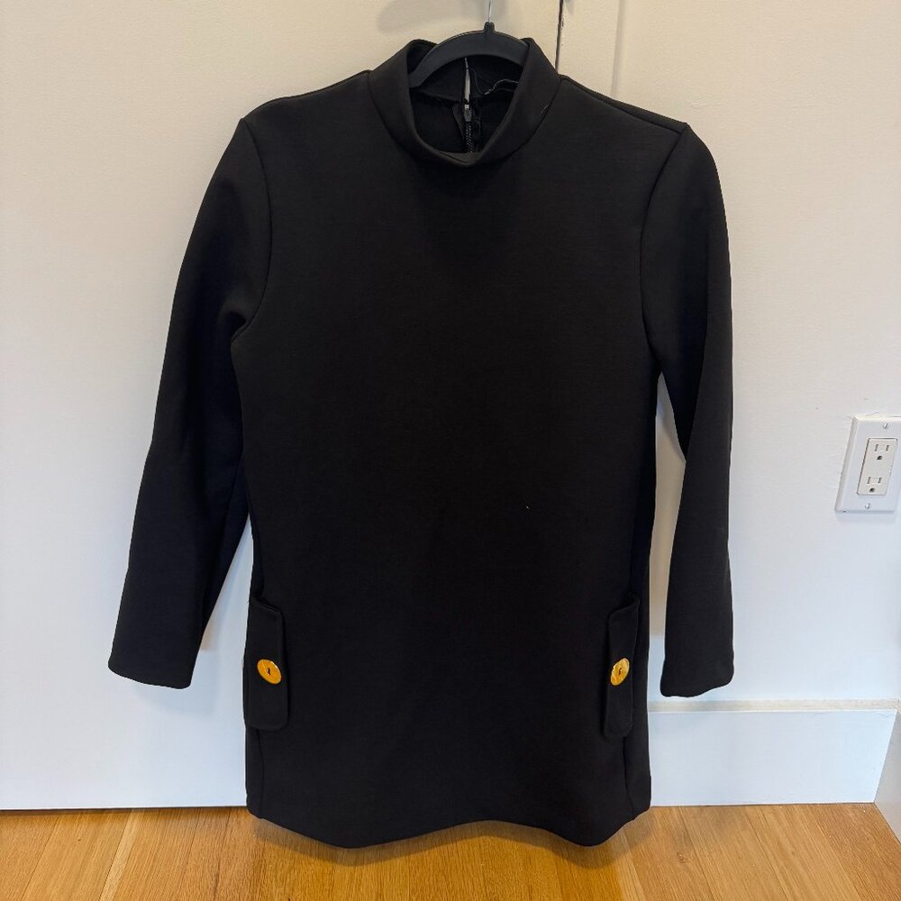 ZARA Structured Black Long-Sleeve Mini Dress (New With Tags)